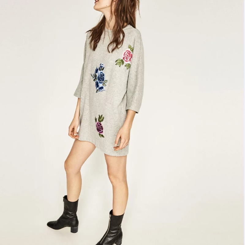 2017-Spring-Women-ZA-Floral-Appliques-Casual-Loose-Long-Sleeve-Straight-Looped-Dress-Ladies-Streetwe-32773590335