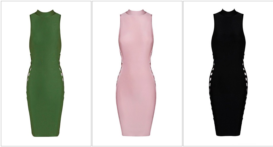 2017-Women-Spring-New-Runway-Bandage-Dress-Pink-Black-Green-Sleeveless-Hollow-Out-Cross-Celebrity-Co-32628744356