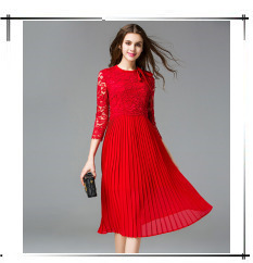 2017-elegant-women-lace-chiffon-pleated-dresses-red-5XL-three-quarters-sleeves-spring-bow-women-ruff-32638754973