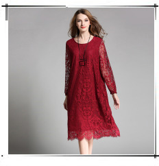 2017-elegant-women-lace-chiffon-pleated-dresses-red-5XL-three-quarters-sleeves-spring-bow-women-ruff-32638754973