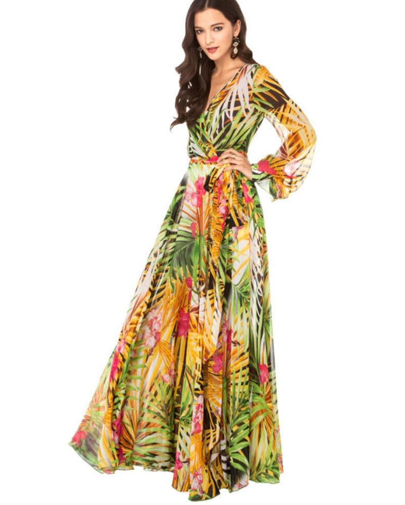 2017-spring-women39s-chiffon-dresses-Bohemia-Pul-size-M-7XL-V-Neck-beach-long-sleeve-Printed-long-Dr-32634480378