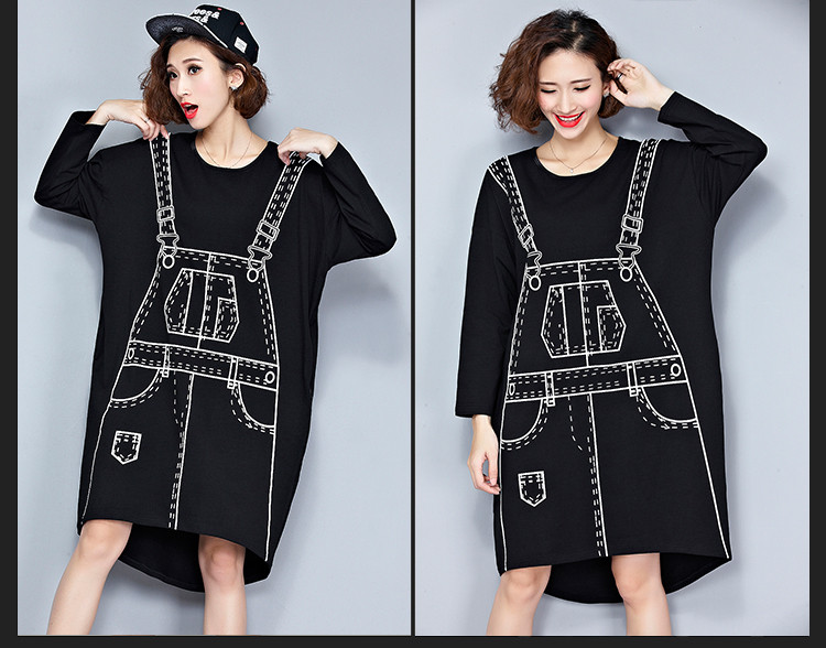 2018-European-Style-Women-Fashion-Mini-Dress-Braces-Pattern-Black-Irregular-One-Piece-T-Shirt-Dress--32708284834