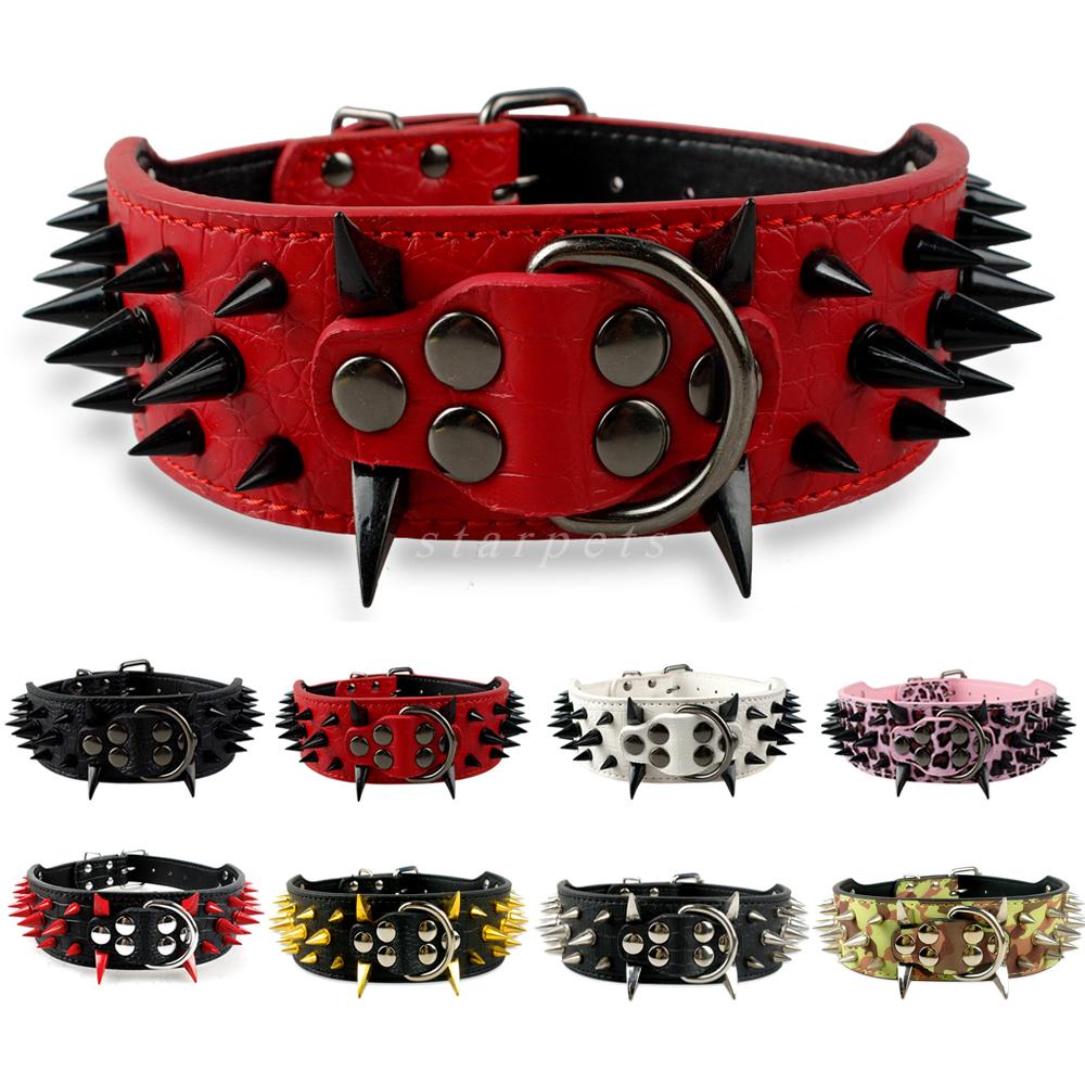 2inch-Wide-Cool-Sharp-Spiked-Studded-Leather-Dog-Collars-15-24quot-For-Medium-Large-Breeds-Pitbull-M-743727799