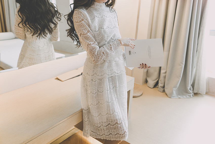 AUFYSO-Lace-Dress-2018-Spring-Korean-Vintage-Elastic-Waist-Long-Sleeve-Pleated-Midi-Dress-Pink-Black-32603588004