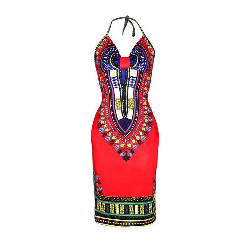 Aproms-Boho-Gypsy-Halter-Neck-Women39s-Dress-Sexy-Bodycon-Party-Sundress-Traditional-African-Print-D-32744073733