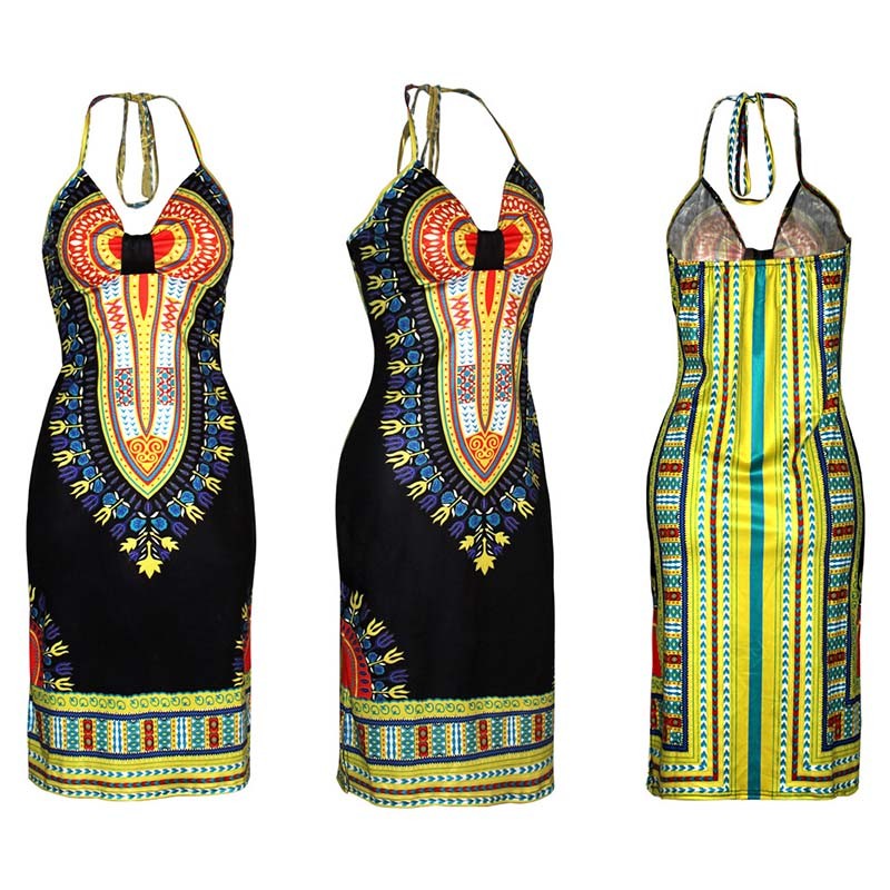 Aproms-Boho-Gypsy-Halter-Neck-Women39s-Dress-Sexy-Bodycon-Party-Sundress-Traditional-African-Print-D-32744073733