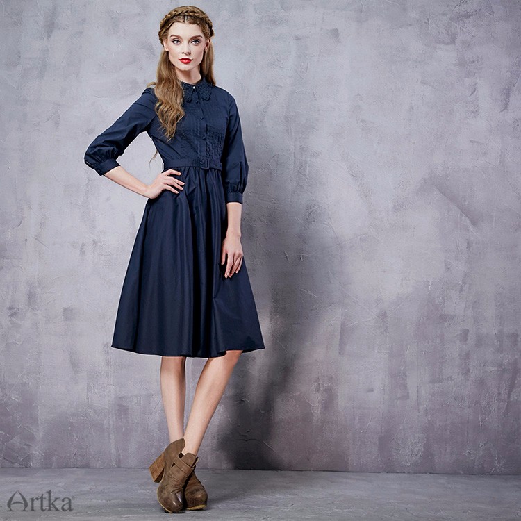 Artka-Women39s-Spring-New-Solid-Color-Embroidery-Dress-Three-Quarter-Sleeve-Empire-Waist-Wide-Hem-Dr-32701520320