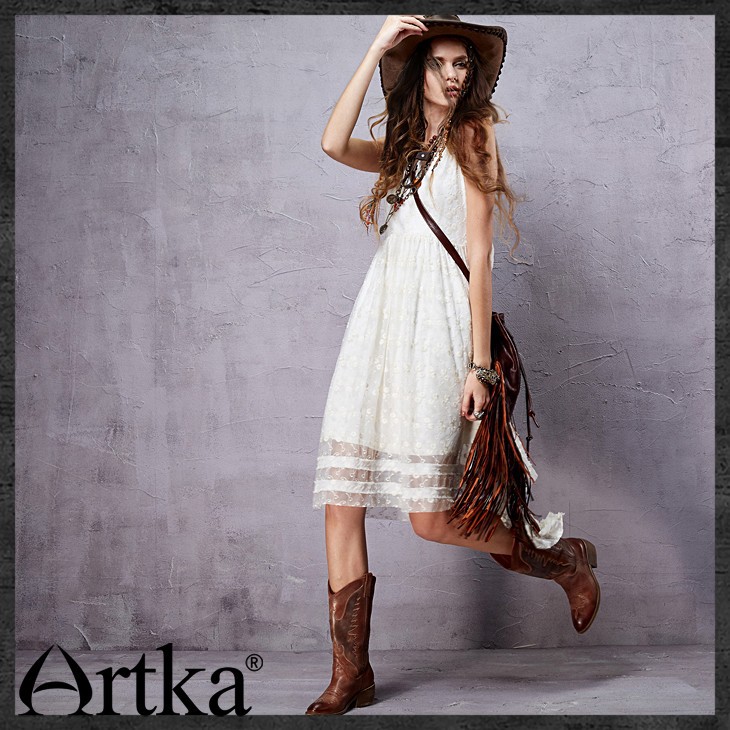 Artka-Women39s-Summer-Bohemian-Style-Solid-Color-Sleeveless-Dress-O-neck-Lace-Embroidery-Irregular-H-32430250844