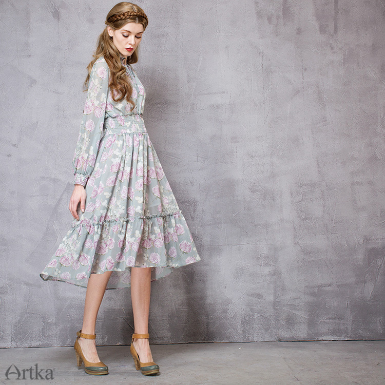 Artka-Women39s-Summer-New-Pastoral-Style-Printed-Dress-Stand-Collar-Lantern-Sleeve-Empire-Waist-Dres-32629778401