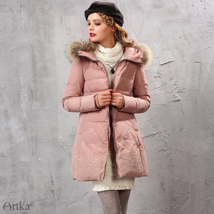 Artka-Women39s-Winter-New-2-Colors-Embroidery-Down-Coat-Vintage-Hoodie-Long-Sleeve-Casual-Warm-Outer-32732237019