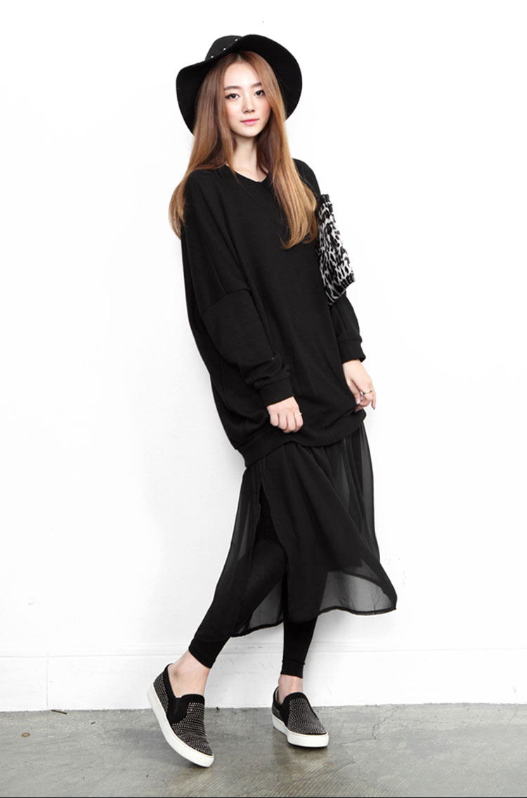 Autumn-and-Winter-Casual-Stitching-Plain-Knitted-Dress-White-Black-Long-Sweater-Dress-Autumn-Loose-32756784090