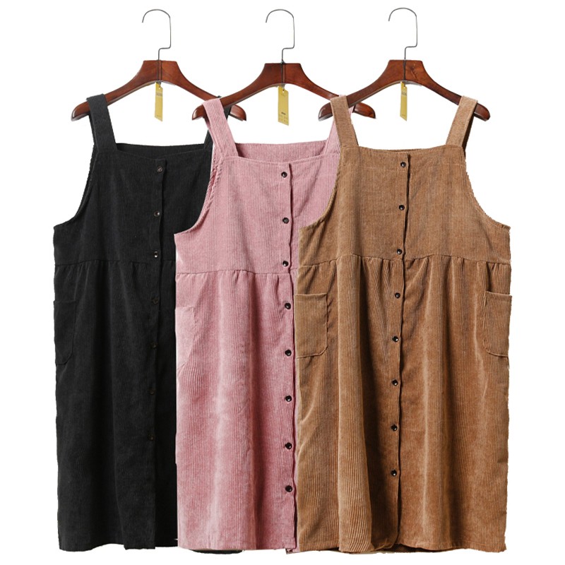 Autumn-and-winter-women39s-new-corduroy-dress-student-campus-style-solid-colour-loose-Medium-and-lon-32752662515