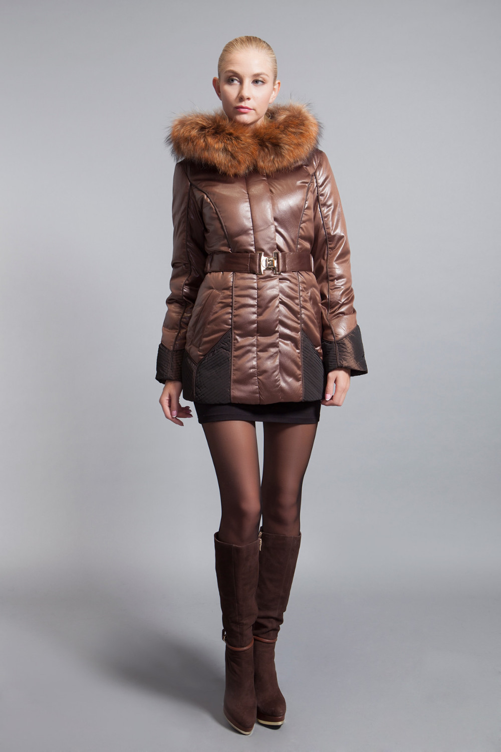 BASIC-EDITIONS-2016-NEW-Women39s-Winter-Jacket-Fox-Fur-Collar-Slim-Style-Waistband-Down-Jacket-M-4XL-32240399758