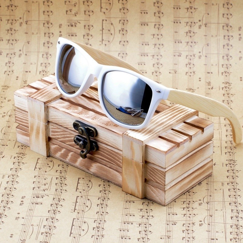 BOBO-BIRD-New-2016-Womens-Mens-Bamboo-Wooden-Sunglasses-White-Frame-With-Coating-Mirrored-UV-400-Pro-32663237395