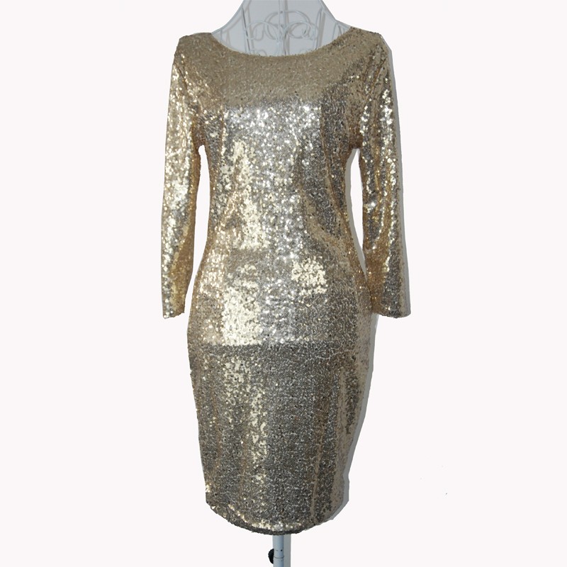 Backless-Mini-Women-Dress-O-Neck-Three-Quarter-Sleeve-Plus-Size-Bodycon-Party-Pencil-Sequined-Dresse-32565174023