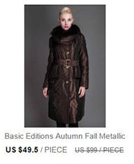 Basic-Editions-Autumn-Fall-Metallic-Silk-Fabric-Cotton-Coat-Jacket-with-Raccoon-Fur-Collar-and-Belt--32225126441