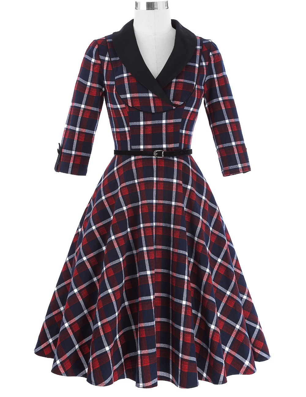 Belle-Poque-Autumn-Plaid-Dress-34-Sleeve-Lapel-Grid-Pattern-Tunic-Women-Plus-size-Clothing-Casual-Pi-32786164681