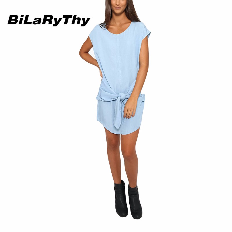 BiLaRyThy-New-Summer-Style-Fashion-Blue-Denim-Mini-Dress-O-Neck-Short-Sleeve-Slim-Casual-Dresses-Ves-32740082698