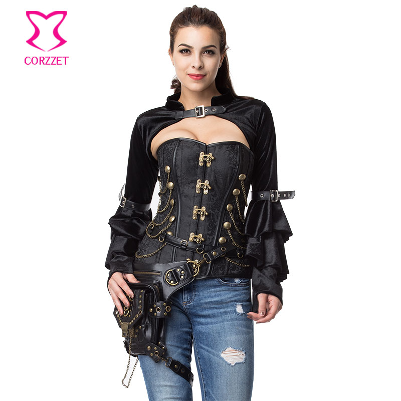 Black-Flannel-Ruffle-Long-Sleeve-With-Belt-Steampunk-Jacket-Women-Gothic-Bolero-Coat-Outwear-Sexy-Co-32789682173