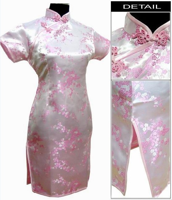 Black-Traditional-Chinese-Dress-Mujer-Vestido-Women39s-Satin-Qipao-Mini-Cheongsam-Flower-Size-S-M-L--930001840