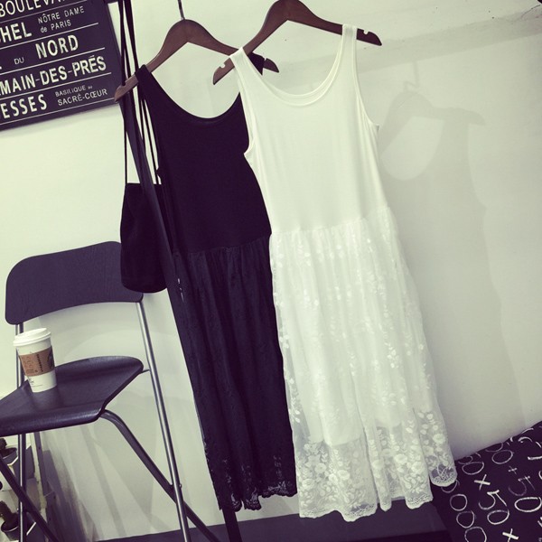 Black-amp-White-Lace-Tank-Dress-Large-Size-Elastic-Basic-Underdress-Women-Casual-Summer-Bohemian-Sty-32781812872