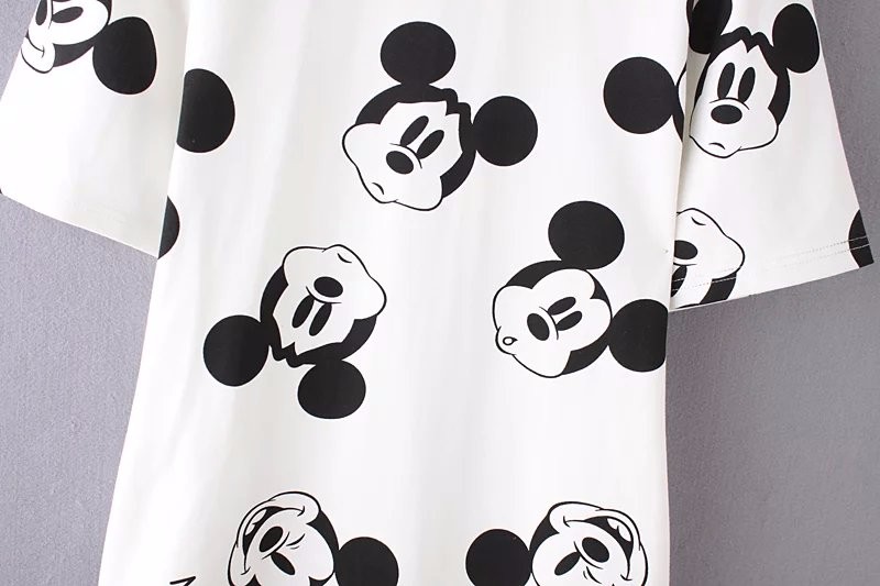 Black-and-white-Mickey-printed-short-sleeved-dress-wild-bottoming-elastic-back-zipper-women39s-mini--32658671447