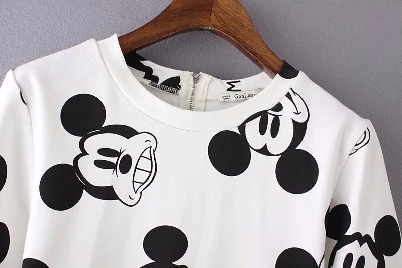 Black-and-white-Mickey-printed-short-sleeved-dress-wild-bottoming-elastic-back-zipper-women39s-mini--32658671447