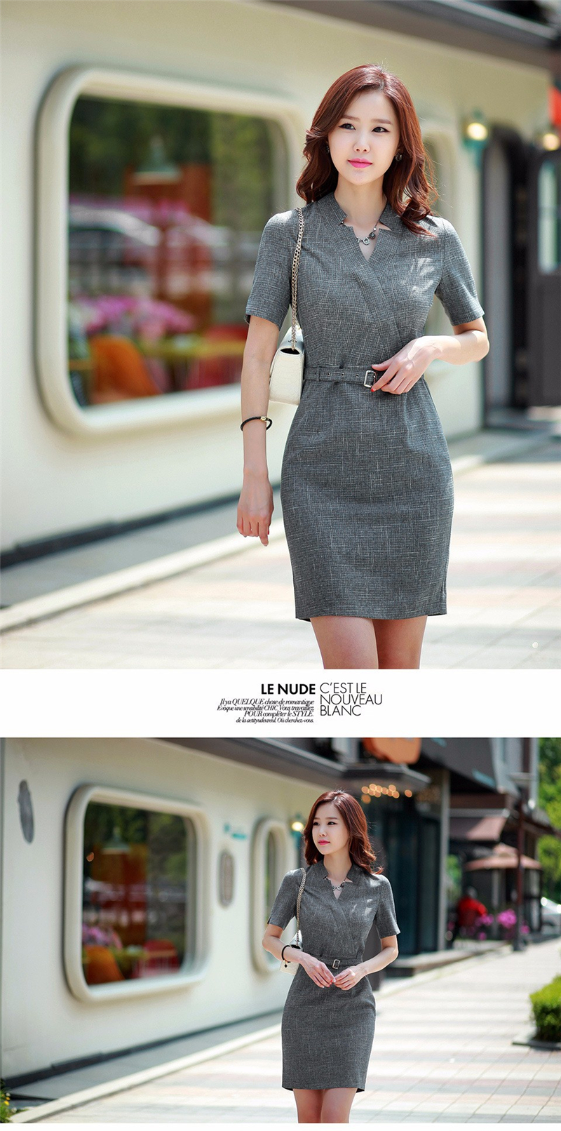 Brand-Summer-Style-2017-Women-Tunic-Dress-V-Neck-Office-Elegant-Casual-Formal-Dress-Pink-Gray-Plus-S-32349829835