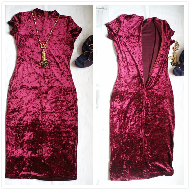 COLROVIE-Burgundy-Velvet-Bodycon-Midi-Dress-Autumn-Women-Elegant-Ladies-Office-Dresses-Mock-Neck-Cap-32764203579