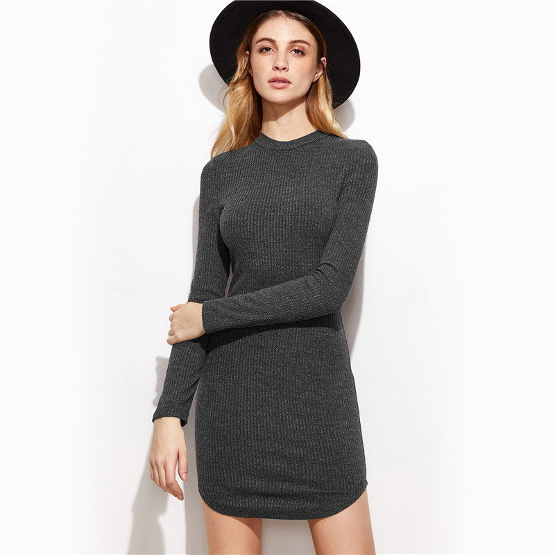 COLROVIE-Casual-Dresses-for-Woman-Knitted-Dress-Long-Sleeve-Heather-Grey-Ribbed-Knit-Curved-Hem-Body-32780225087