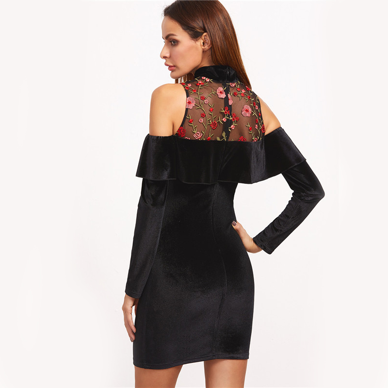 COLROVIE-European-Style-Women-Sheath-Mini-Dress-Black-Embroidered-Mesh-Neck-Cold-Shoulder-Ruffle-Vel-32788653457