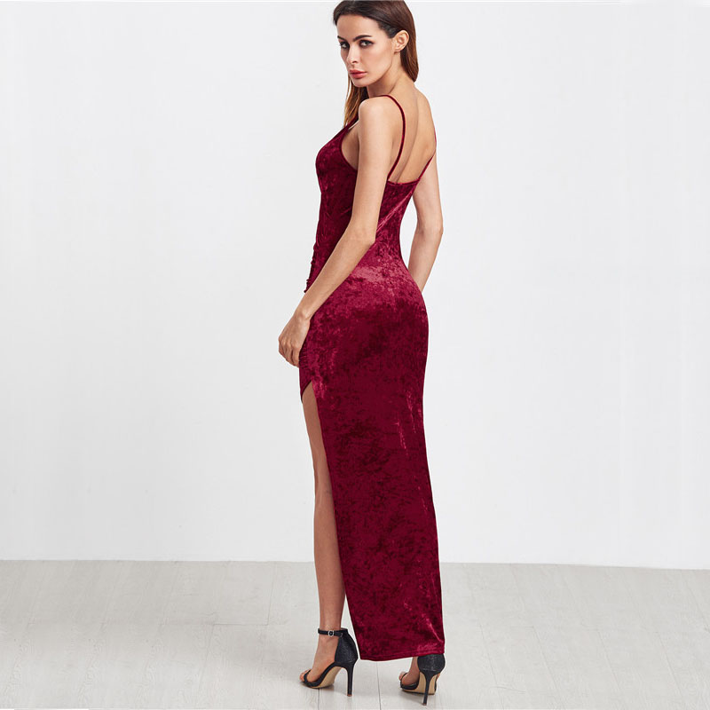 COLROVIE-Sexy-Club-Dresses-New-Arrival-Slip-Dress-Burgundy-Surplice-Front-Ruched-High-Slit-Velvet-Ca-32791492249