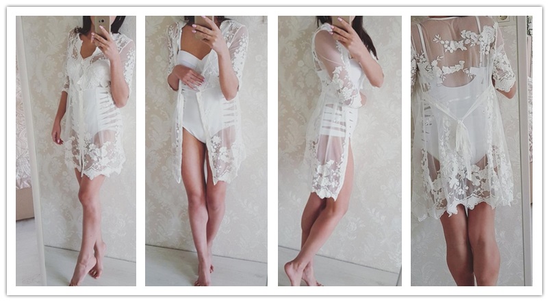 COLROVIE-White-Lace-Deep-V-Neck-See-through-Dress-Summer-Beach-Wear-Sexy-Plunge-Three-Quarter-Length-32708893623