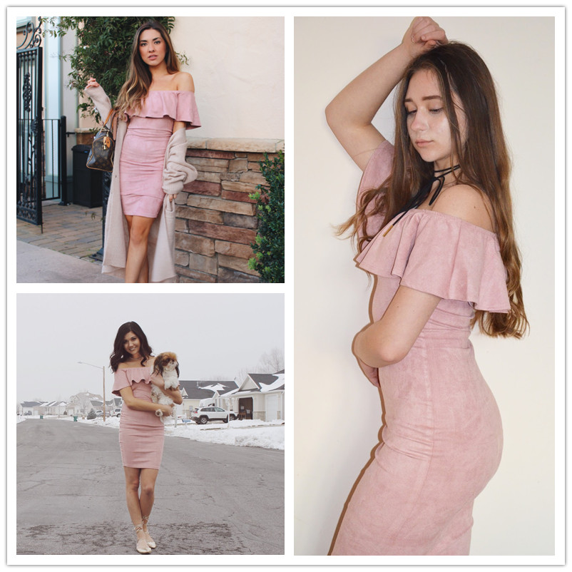 COLROVIE-Woman-Party-dresses-Elegant-Evening-Sexy-Club-Dresses-New-Arrival-Pink-Faux-Suede-Off-The-S-32767990349