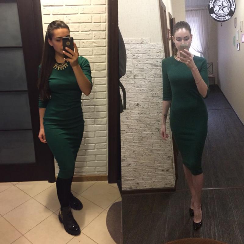 COLROVIE-Work-Summer-Style-Women-Bodycon-Dresses-Sexy-2017-New-Arrival-Casual-Green-Crew-Neck-Half-S-32655446818