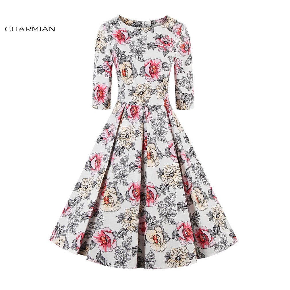 Charmian-Summer-Pleated-Dress-Women39s-Stripes-Patchwork-Vintage-Dress-Half-Sleeves-Casual-Party-Aut-32753980669