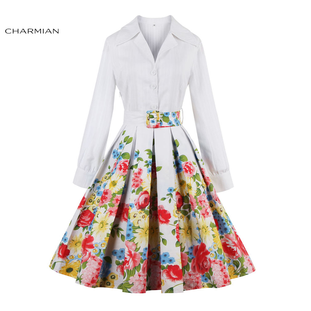 Charmian-Summer-Pleated-Dress-Women39s-Stripes-Patchwork-Vintage-Dress-Half-Sleeves-Casual-Party-Aut-32753980669