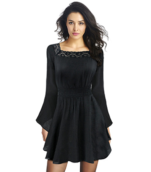 Charmian-Women39s-Autumn-Dress-Victorian-Gothic--Dress-Casual-Long-Flare-Sleeve-Lace-Dress-Short-Tun-32740058624