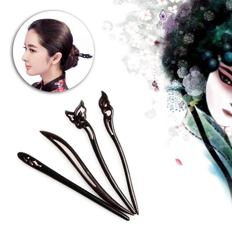 Chinese-Classic-Ancient-Handmade-Black-Ebony-Dish-Made-Wood-Hairpin-Hair-Sticks-32763612968