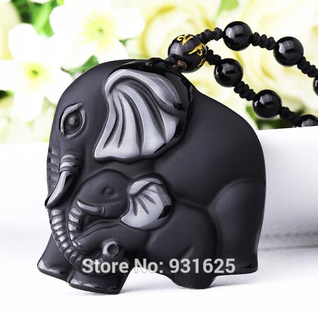 Chinese-Handwork-Natural-Black-Obsidian-Carved-Mother-Baby-Cute-Elephant-Amulet-Lucky-Pendant-Neckla-32371714724