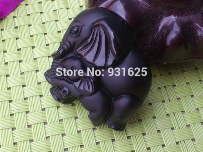 Chinese-Handwork-Natural-Black-Obsidian-Carved-Mother-Baby-Cute-Elephant-Amulet-Lucky-Pendant-Neckla-32371714724