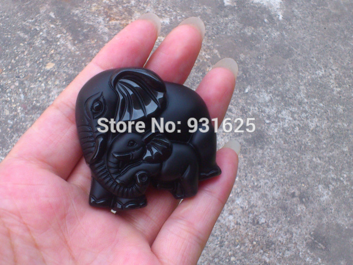 Chinese-Handwork-Natural-Black-Obsidian-Carved-Mother-Baby-Cute-Elephant-Amulet-Lucky-Pendant-Neckla-32371714724