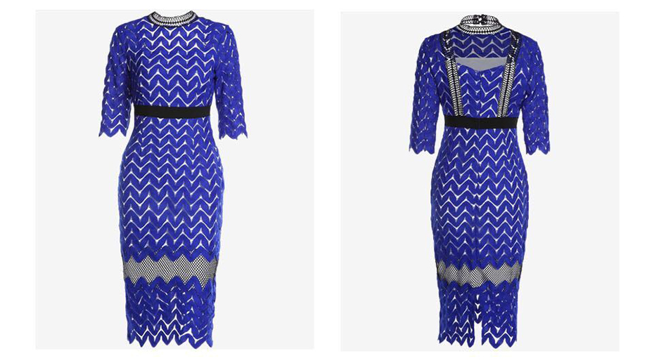 Chu-Ni-2018-New-3XL-Plus-Size-Blue-Lace-Patchwork-Pencil-Women-Dress-Autumn-High-Neck-Half-Sleeves-S-32723913824