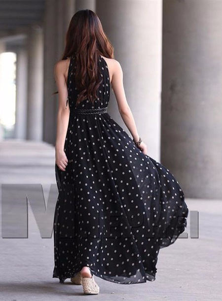 Clocolor-summer-beach-dress-Women39s-Polka-Dots-Maxi-Long-Casual-Summer-Beach--Chiffon-Dress-long-dr-32683524925