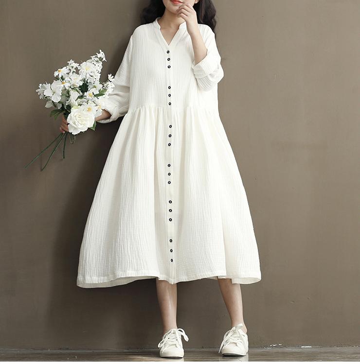 Cotton-Linen-White-Color-Women-Dress-2017-Spring-New--Long-Sleeve-Stand-Neck-Loose-Plus-Size-Bat-Sle-32668713358