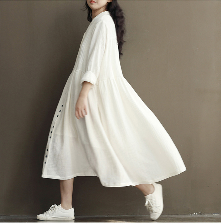 Cotton-Linen-White-Color-Women-Dress-2017-Spring-New--Long-Sleeve-Stand-Neck-Loose-Plus-Size-Bat-Sle-32668713358