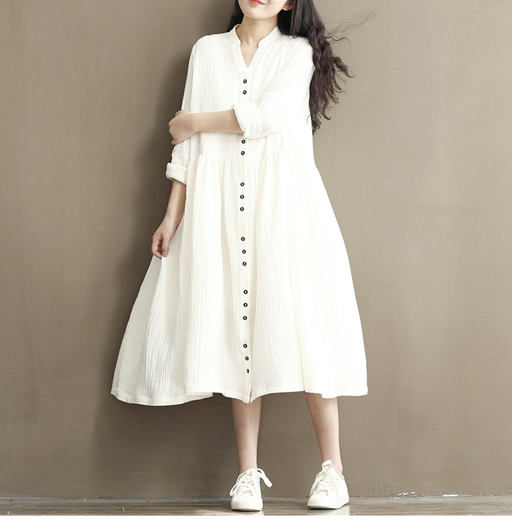 Cotton-Linen-White-Color-Women-Dress-2017-Spring-New--Long-Sleeve-Stand-Neck-Loose-Plus-Size-Bat-Sle-32668713358