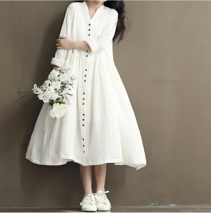 Cotton-Linen-White-Color-Women-Dress-2017-Spring-New--Long-Sleeve-Stand-Neck-Loose-Plus-Size-Bat-Sle-32668713358