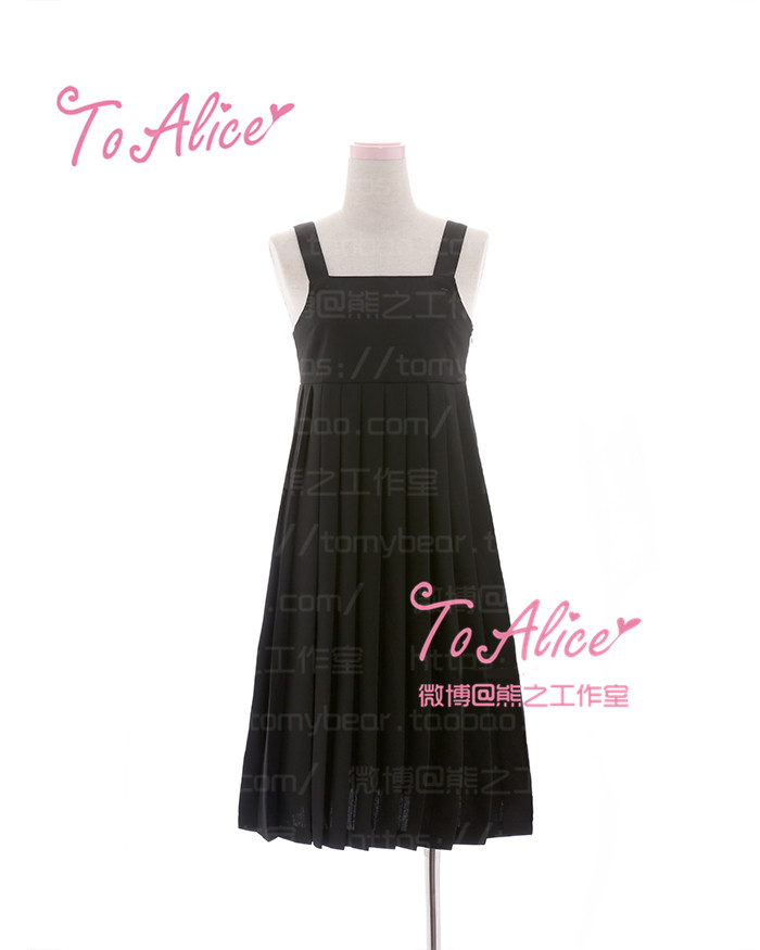 Cute-Girls-Preppy-Style-Japanese-Uniform-JK-Long-Pleated-Dress-Sleeveless-Tank-Round-Collar-Black-Dr-32736461841