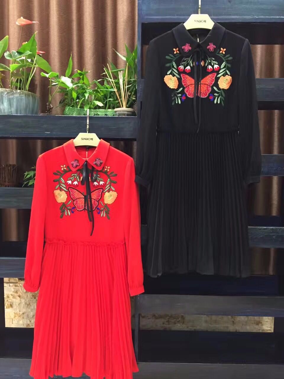 Cute-New-2017-spring-summer-butterfly-embroidery-beading-bee-women-pleated-dress-long-sleeve-peter-p-32772933012